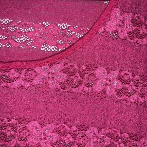 Deb Vous Couture Sheer Pink Floral Mesh Blouse 2XL Stretchy Short Sleeve - Picture 3 of 5